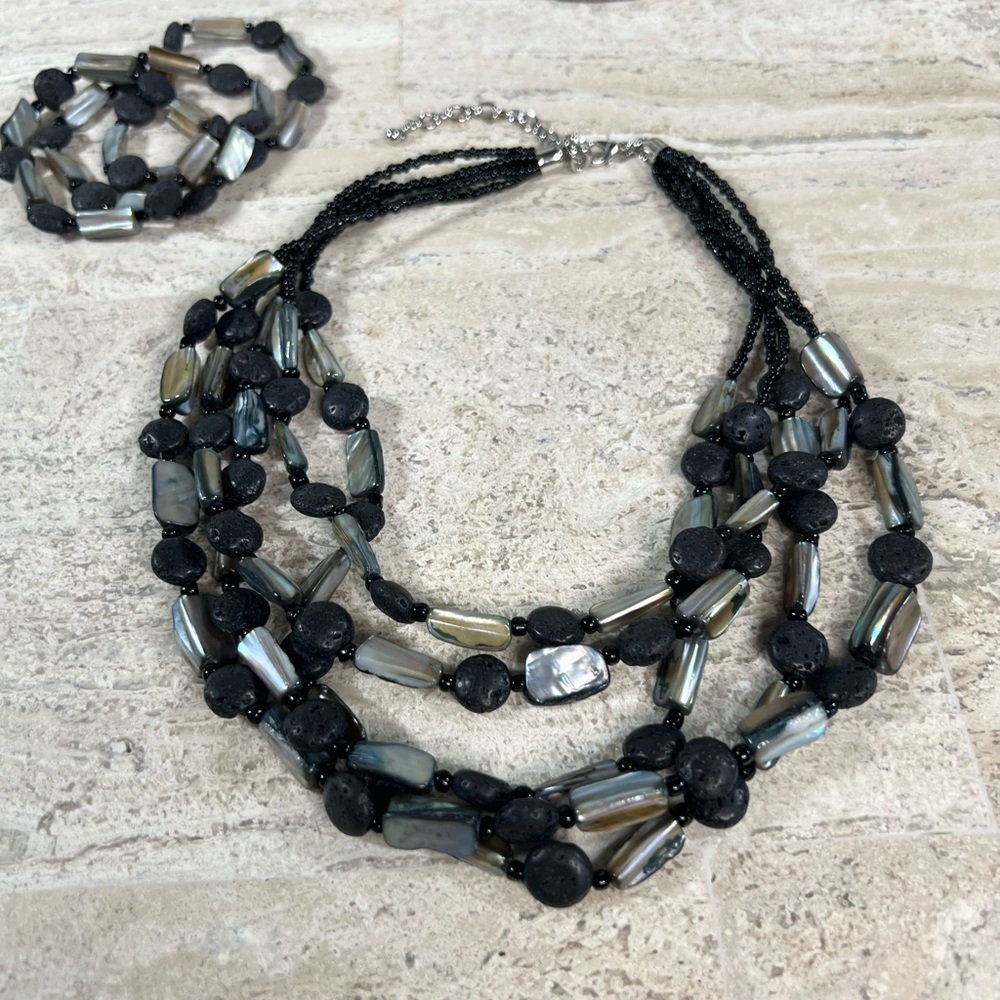 PREMIER DESIGNS LAVA ROCK Beaded Necklace & Bracelet Set